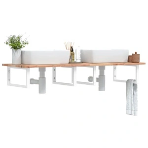 Стенен рафт за мивка, стомана и масивно дърво акация