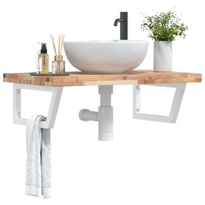 Стенен рафт за мивка, стомана и масивно дърво акация