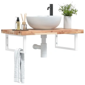 Стенен рафт за мивка, стомана и масивно дърво акация