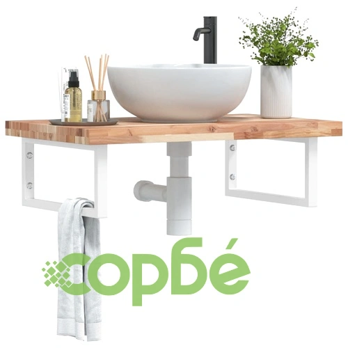 Стенен рафт за мивка, стомана и масивно дърво акация ➤ топ цена ➤ sorbe.bg