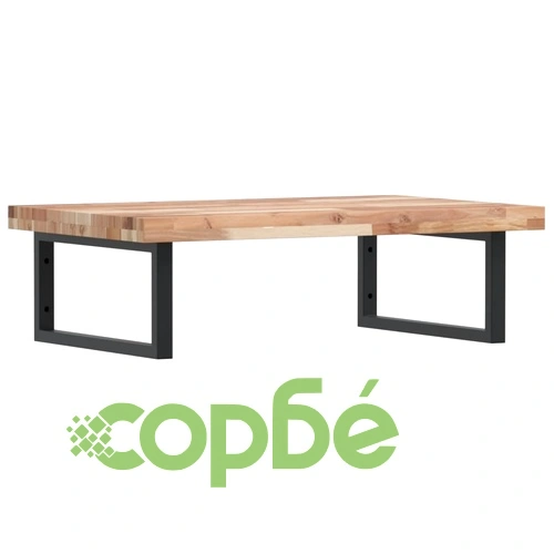 Стенен рафт за мивка, стомана и масивно дърво акация ➤ топ цена ➤ sorbe.bg