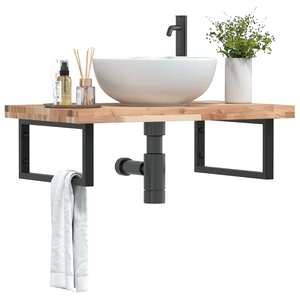 Стенен рафт за мивка, стомана и масивно дърво акация