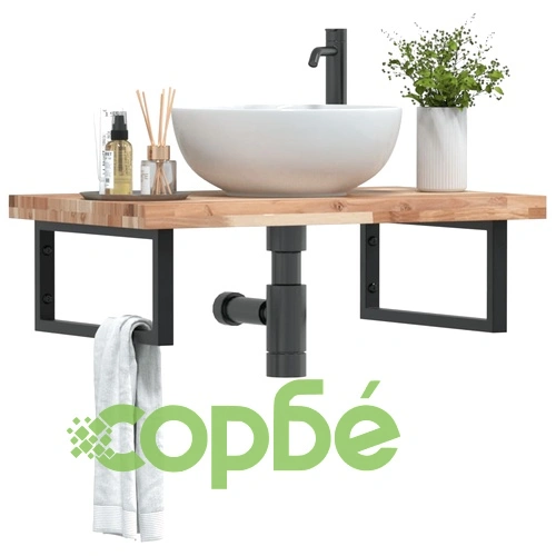 Стенен рафт за мивка, стомана и масивно дърво акация ➤ топ цена ➤ sorbe.bg