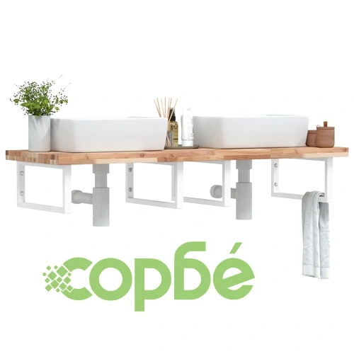 Стенен рафт за мивка, стомана и масивно дърво акация ➤ топ цена ➤ sorbe.bg