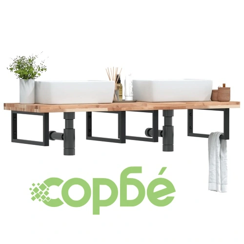Стенен рафт за мивка, стомана и масивно дърво акация ➤ топ цена ➤ sorbe.bg