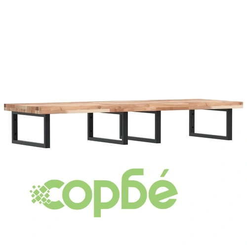 Стенен рафт за мивка, стомана и масивно дърво акация ➤ топ цена ➤ sorbe.bg