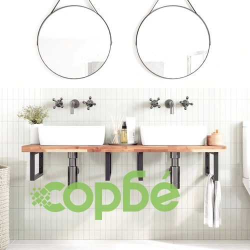 Стенен рафт за мивка, стомана и масивно дърво акация ➤ топ цена ➤ sorbe.bg