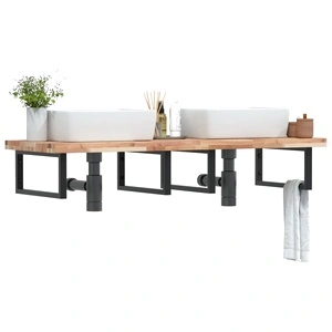 Стенен рафт за мивка, стомана и масивно дърво акация