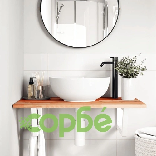 Стенен рафт за мивка, стомана и масивно дърво акация ➤ топ цена ➤ sorbe.bg