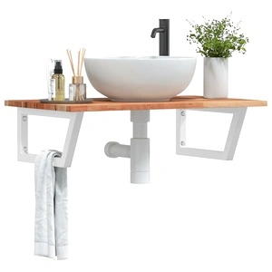 Стенен рафт за мивка, стомана и масивно дърво акация