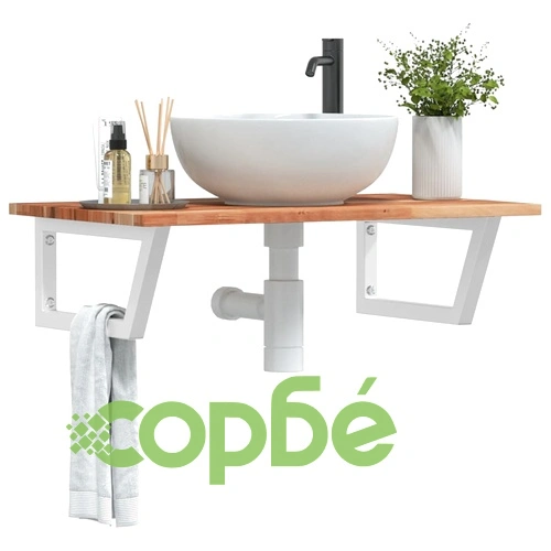 Стенен рафт за мивка, стомана и масивно дърво акация ➤ топ цена ➤ sorbe.bg