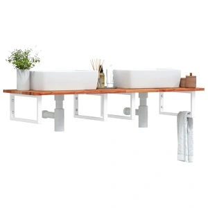 Стенен рафт за мивка, стомана и масивно дърво акация