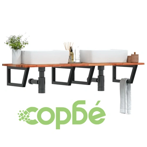 Стенен рафт за мивка, стомана и масивно дърво акация ➤ топ цена ➤ sorbe.bg