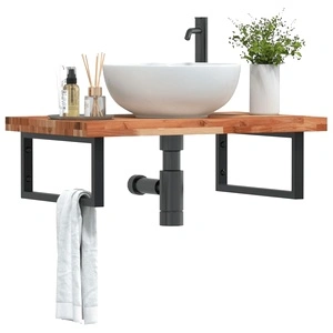 Стенен рафт за мивка, стомана и масивно дърво акация