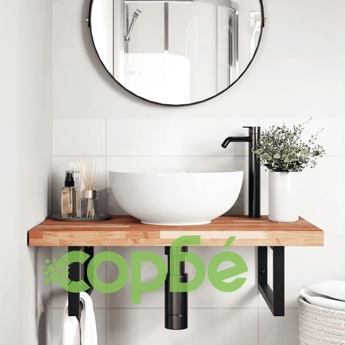 Стенен рафт за мивка, стомана и масивно дърво акация ➤ топ цена ➤ sorbe.bg