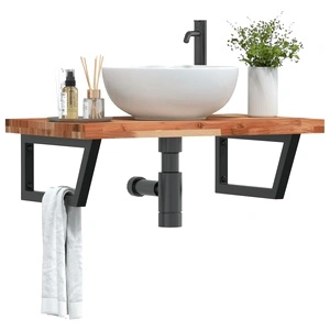 Стенен рафт за мивка, стомана и масивно дърво акация