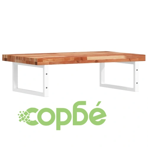 Стенен рафт за мивка, стомана и масивно дърво акация ➤ топ цена ➤ sorbe.bg