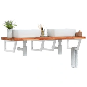 Стенен рафт за мивка, стомана и масивно дърво акация