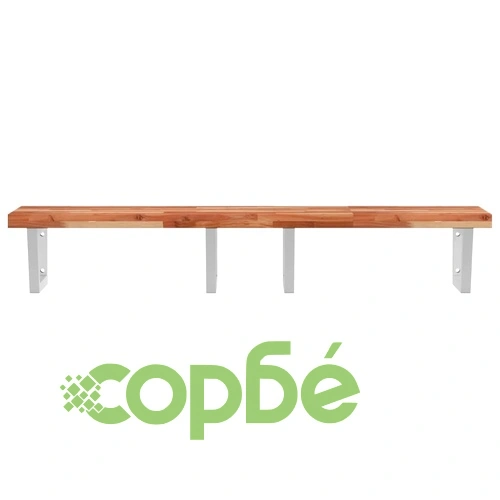 Стенен рафт за мивка, стомана и масивно дърво акация ➤ топ цена ➤ sorbe.bg