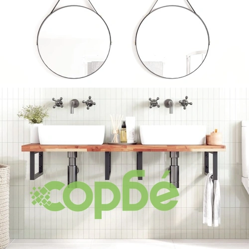 Стенен рафт за мивка, стомана и масивно дърво акация ➤ топ цена ➤ sorbe.bg