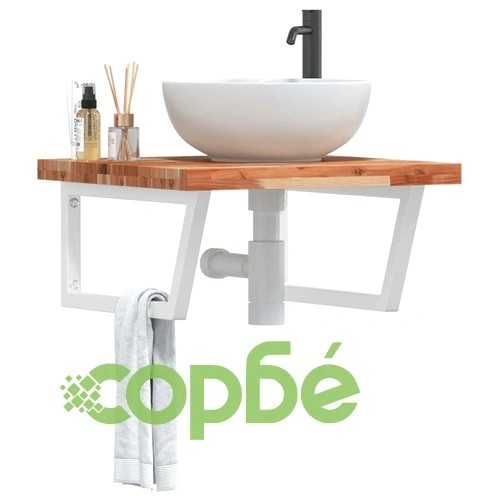 Стенен рафт за мивка, стомана и масивно дърво акация ➤ топ цена ➤ sorbe.bg