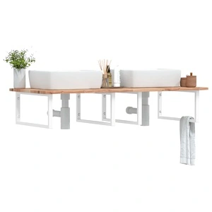 Стенен рафт за мивка, стомана и масивно дърво акация