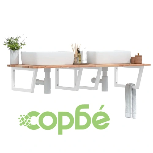 Стенен рафт за мивка, стомана и масивно дърво акация ➤ топ цена ➤ sorbe.bg