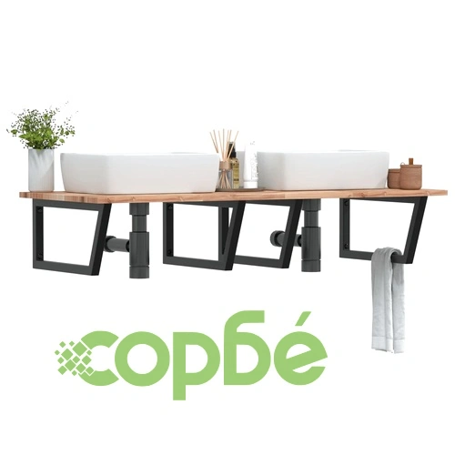 Стенен рафт за мивка, стомана и масивно дърво акация ➤ топ цена ➤ sorbe.bg