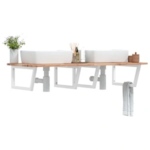 Стенен рафт за мивка, стомана и масивно дърво акация