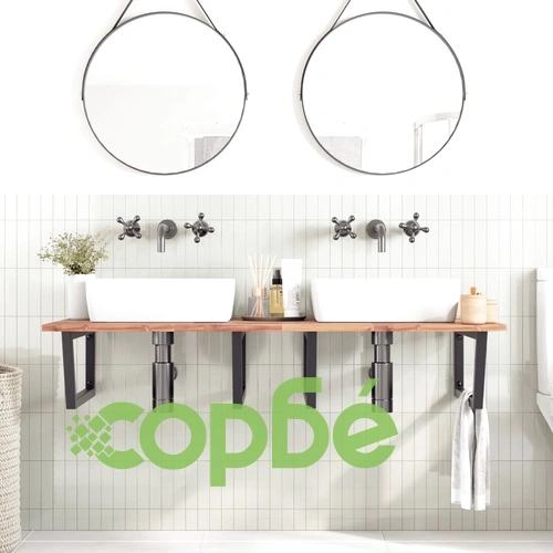 Стенен рафт за мивка, стомана и масивно дърво акация ➤ топ цена ➤ sorbe.bg