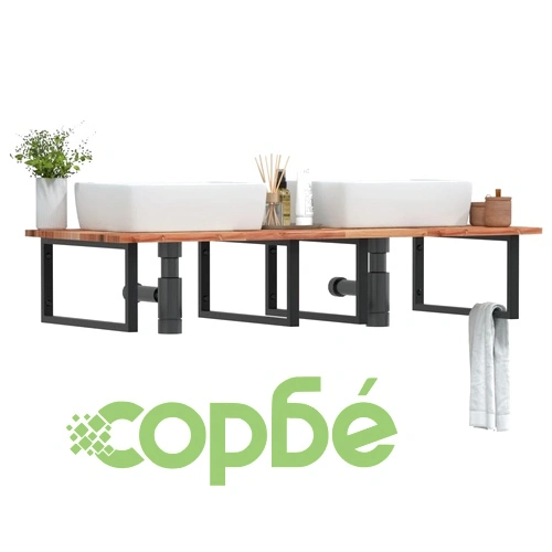 Стенен рафт за мивка, стомана и масивно дърво акация ➤ топ цена ➤ sorbe.bg