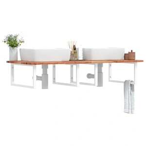 Стенен рафт за мивка, стомана и масивно дърво акация