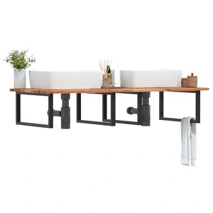 Стенен рафт за мивка, стомана и масивно дърво акация