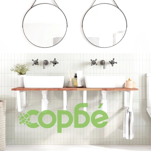 Стенен рафт за мивка, стомана и масивно дърво акация ➤ топ цена ➤ sorbe.bg