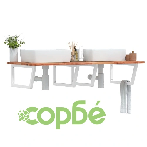 Стенен рафт за мивка, стомана и масивно дърво акация ➤ топ цена ➤ sorbe.bg