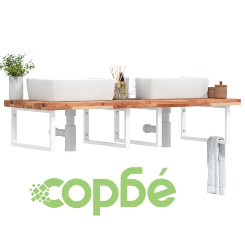 Стенен рафт за мивка, стомана и масивно дърво акация ➤ топ цена ➤ sorbe.bg