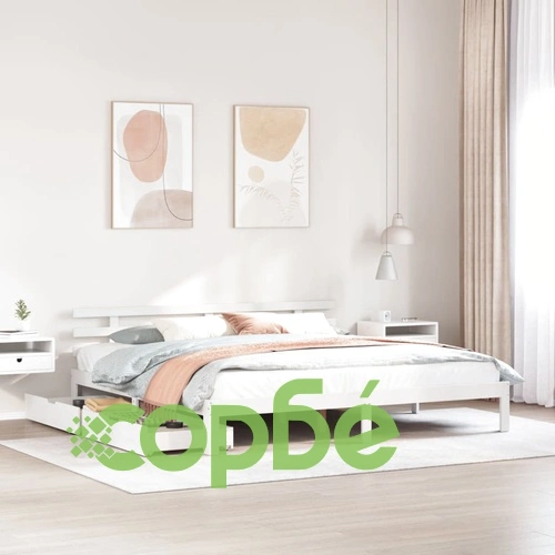 Рамка за легло, с чекмеджета, без матрак, бяла, 200x200 см ➤ топ цена ➤ sorbe.bg