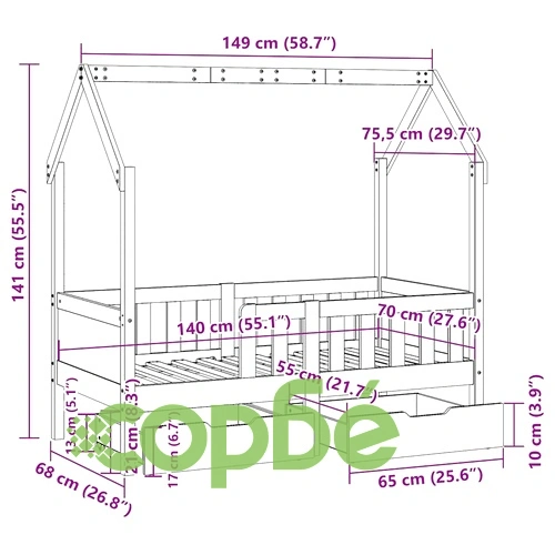 Детско легло рамка с чекмеджета без матрак 70x140 см бор масив ➤ топ цена ➤ sorbe.bg