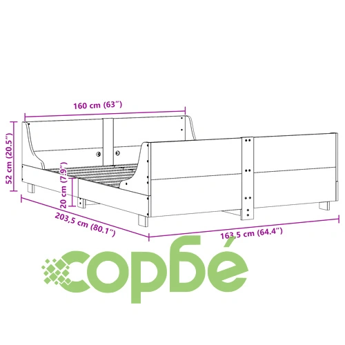 Рамка за легло без матрак, восъчнокафяв, 160x200 см, бор масив ➤ топ цена ➤ sorbe.bg