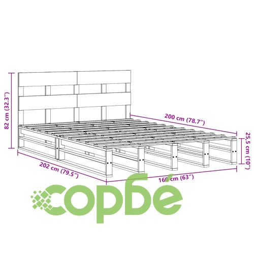 Рамка за легло без матрак, восъчнокафяв, 160x200 см, бор масив ➤ топ цена ➤ sorbe.bg