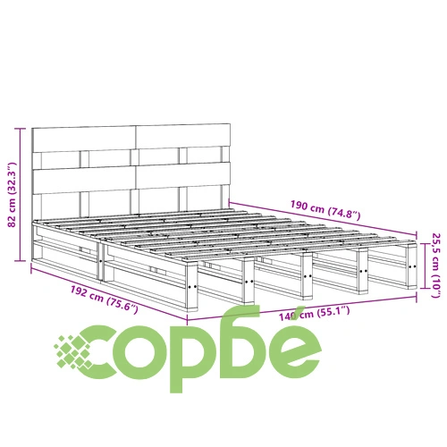 Рамка за легло без матрак, восъчнокафяв, 140x190 см, бор масив ➤ топ цена ➤ sorbe.bg