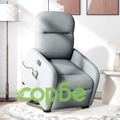 Електрически изправящ масажен реклайнер стол светлосив текстил ➤ топ цена ➤ sorbe.bg