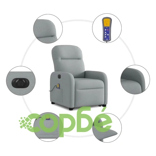 Електрически изправящ масажен реклайнер стол светлосив текстил ➤ топ цена ➤ sorbe.bg
