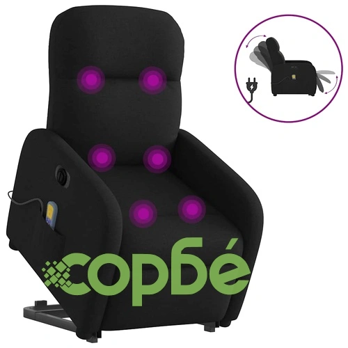 Електрически изправящ масажен реклайнер стол черен текстил ➤ топ цена ➤ sorbe.bg