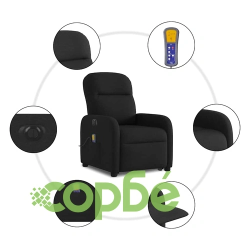 Електрически изправящ масажен реклайнер стол черен текстил ➤ топ цена ➤ sorbe.bg