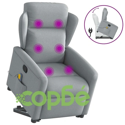 Изправящ масажен реклайнер стол, светлосив, текстил ➤ топ цена ➤ sorbe.bg