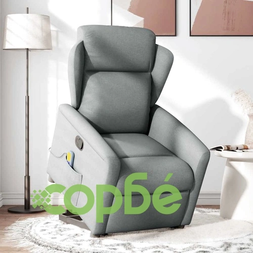 Изправящ масажен реклайнер стол, светлосив, текстил ➤ топ цена ➤ sorbe.bg