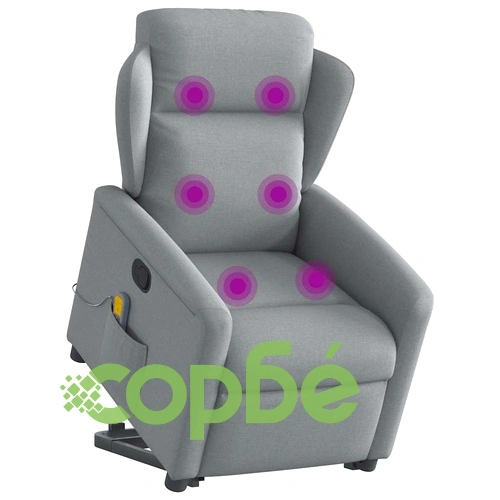 Изправящ масажен реклайнер стол, светлосив, текстил ➤ топ цена ➤ sorbe.bg