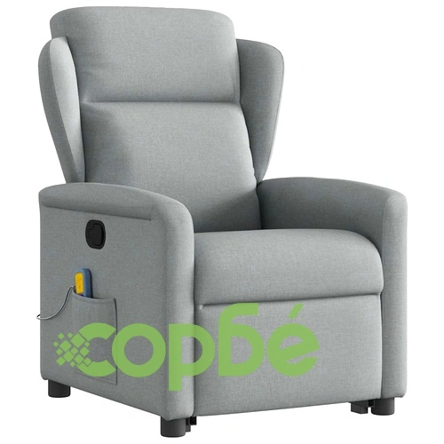 Изправящ масажен реклайнер стол, светлосив, текстил ➤ топ цена ➤ sorbe.bg