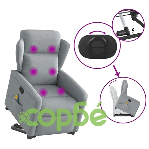 Изправящ масажен реклайнер стол, светлосив, текстил ➤ топ цена ➤ sorbe.bg